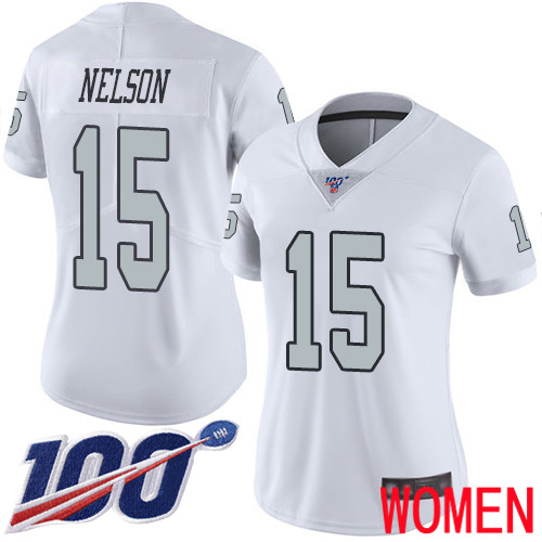 Oakland Raiders Limited White Women J  J  Nelson Jersey NFL Football #15 100th Season Rush Vapor Jersey->women nfl jersey->Women Jersey